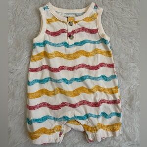 Old Navy Gender Neutral Baby Beachy Henley Romper in Teal, Mustard & Red